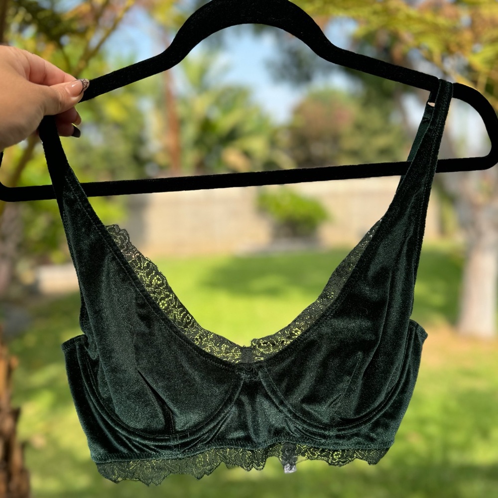 Free People Green Velvet Lace 36D NWT